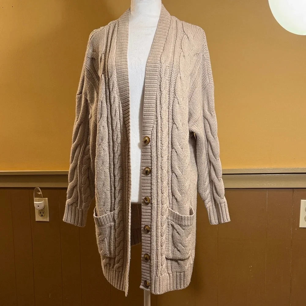 Torrid 14 Oatmeal Chunky Cable Knit Cardigan Soft Academia Cottagecore Grandpa - Picture 1 of 9